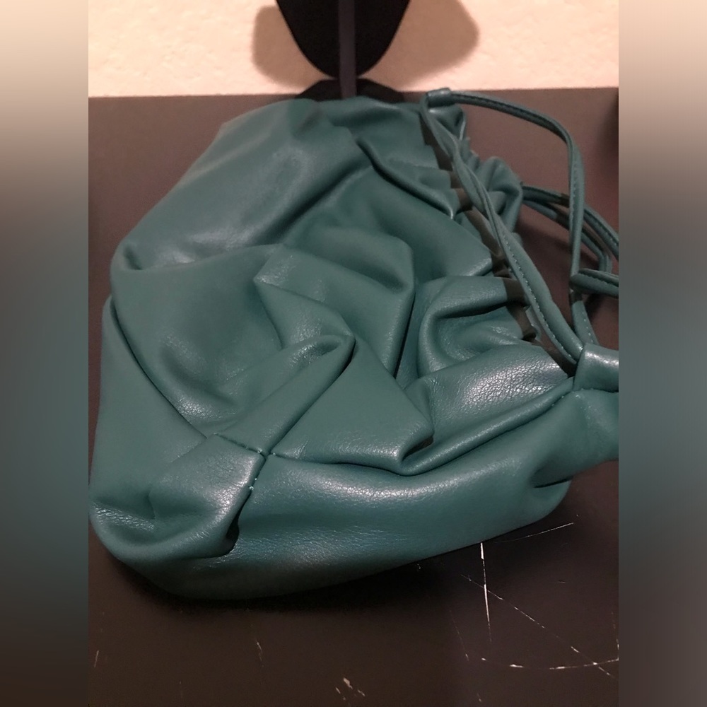 Elegant Green Women's Bag, faux leather strap is detachable and hand tied